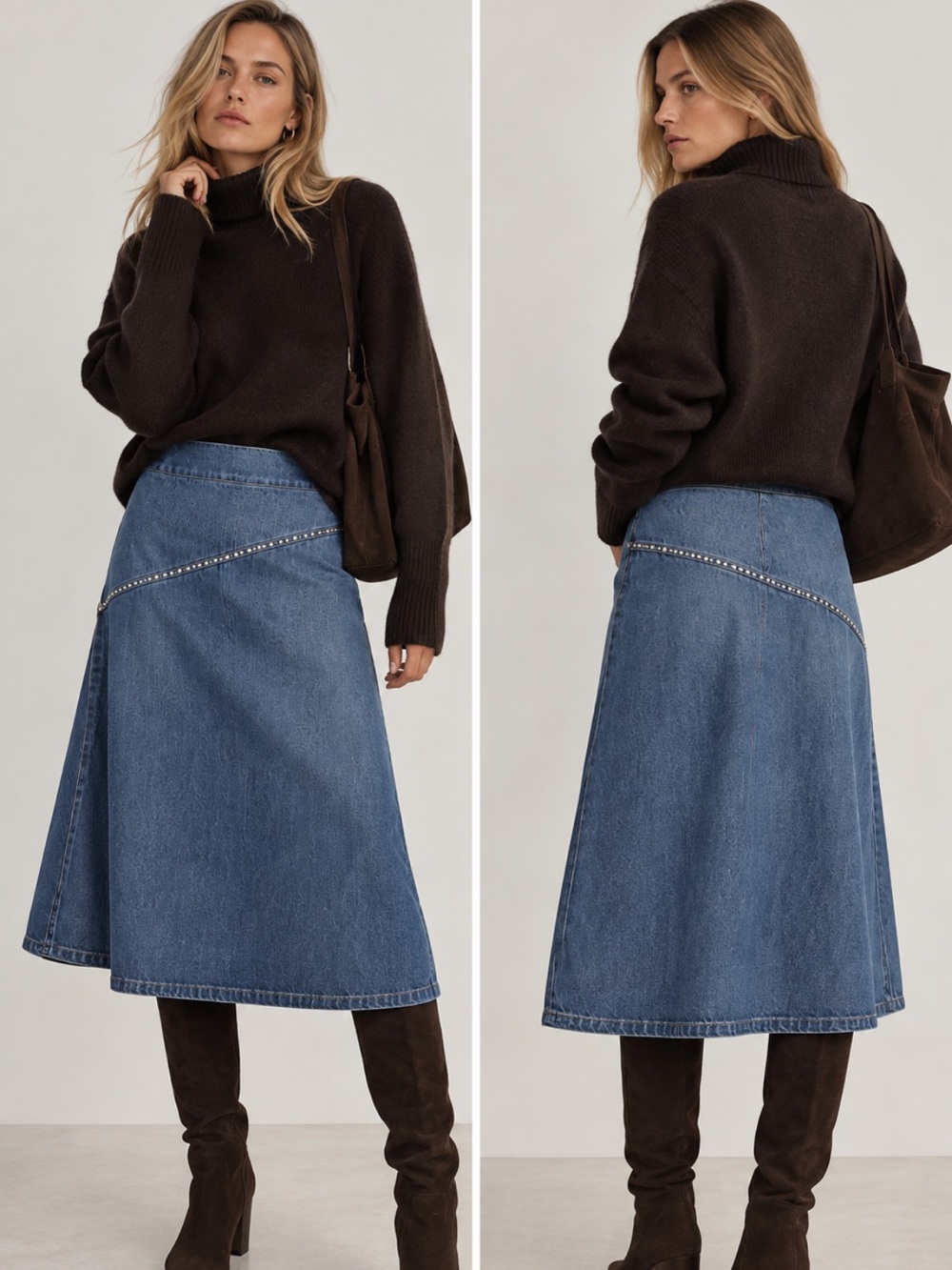 Zara NWT denim midi skirt with rhinestones 5252/290